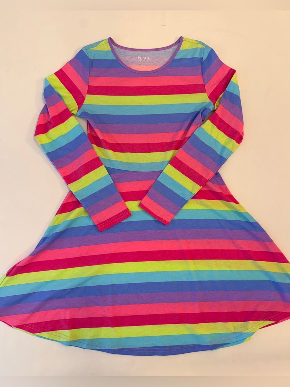 The Children’s Place Bright Rainbow Striped Long Sleeve Skater A-line Dress XL